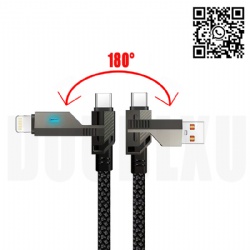 4.93/tf 82.3 inch 4-in-1 USB C Cable Lightning Cable 60W [Fast Charging & Data Sync] 180° Rotating Flat Braided iPhone iPad Multi Charger Cord Combo Lightning/Type C/USB A Ports